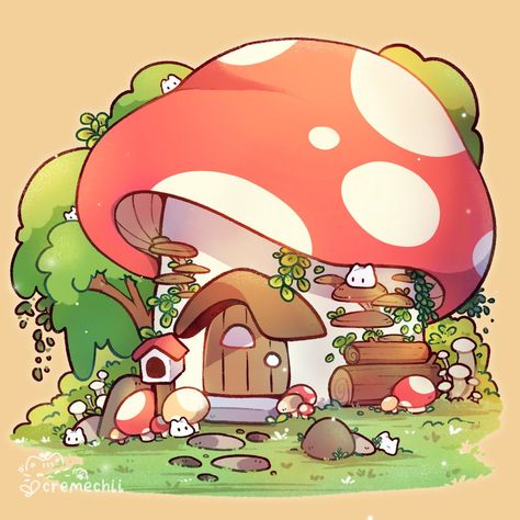 Mushroom Drawing, Images Kawaii, Cute Animal Drawings Kawaii, Cute Doodle Art, Cute Kawaii Drawings, Cute Cartoon Drawings, Kawaii Animals, Dessin Adorable, Mushroom Art