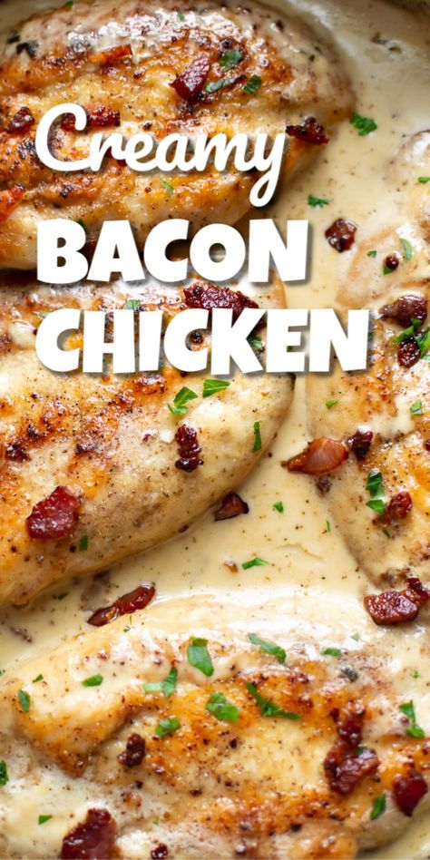 Creamy Bacon Chicken, Chicken Bacon Recipes, Pan Fried Chicken Breast, Bacon Sauce, Bacon Chicken, Fried Chicken Breast, Easy Chicken Dinner Recipes, Best Dinner Recipes, Chicken Dishes Recipes