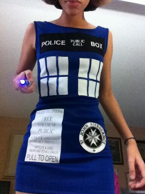 TARDIS dress I made for a convention I went to this summer, I call it "Time And Relative Dimensions In Style" #cosplay #doctorwho #tardis #fashion #geek #sonicscrewsdriver #blue #scifi Dr Who Costume Ideas, Nerdy Costumes, Dr Who Cosplay, Tardis Costume Diy, Doctor Who Cosplay Ideas, Doctor Who Women Cosplay, Tardis Costume, Tardis Cosplay, Tardis Dress