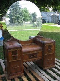 Waterfall Wardrobe Makeover, Waterfall Vanity Makeover, Makeup Vanity Makeover, Antique Vanity Makeover, Room Waterfall, Vintage Vanity Makeover, 1930s Bedroom, Antique Makeup Vanities, Vanity Redo