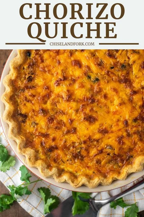 Quiche Recipes With Chorizo, Chorizo Hand Pie, Chorizo Cornbread Casserole, Breakfast Recipes With Chorizo, Soyrizo Recipes Breakfast, Chorizo Quiche Recipes, Breakfast With Chorizo, Spicy Quiche, Ground Chorizo Recipes