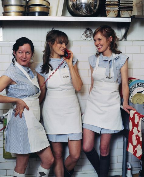 Sabrina, Erin and Elizabeth.  Working hard or hardly working? Bakery Uniform, Restaurant Uniform, Cafe Uniform, Casual Restaurant, Blouse Nylon, Restaurant Uniforms, Hotel Uniform, Vegan Bakery, Casual Restaurants