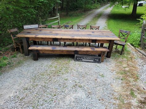 Rustic FARM TABLE 10 12 14 Foot FT Set W/You Pick Chairs Farmhouse Country Cabin Distressed Large Kitchen Dining Table Custom Sizes Colors Farmhouse Rustic Dining Table, Deck Table And Chairs, Large Outdoor Dining Table, Farm Table Dining Room, Farmhouse Table Base, Outdoor Farmhouse Table, Farmhouse Table Diy, Large Farmhouse Table, Wood Patio Table