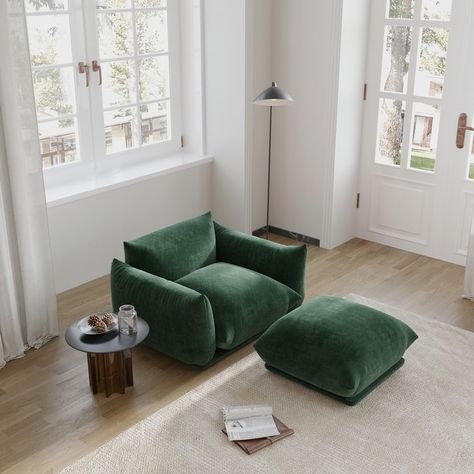 Single Sofa Accent Chair Armchair Chenille Fabric Sofa with Ottoman Set - Bed Bath & Beyond - 36924527 Green Accent Chair, Living Room Transformation, Couch With Ottoman, Modern Sofa Living Room, Minimalist Sofa, Living Room Sofa Set, Inspire Me Home Decor, Ottoman Set, Modular Sectional Sofa