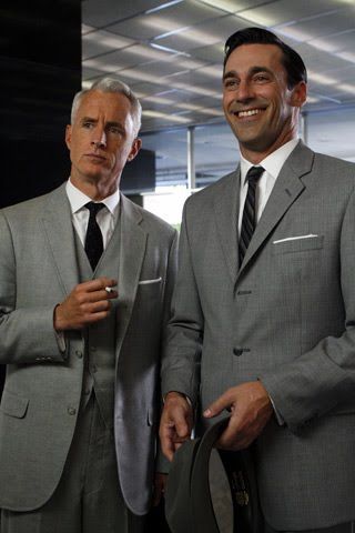 suits. http://www.realmenrealstyle.com/dress-like-mad-men-fashion-don-draper/# John Slattery, Men In Suits, Don Draper, Mad Men Fashion, Jon Hamm, Christina Hendricks, Gray Suit, Three Piece Suit, Mens Fashion Suits