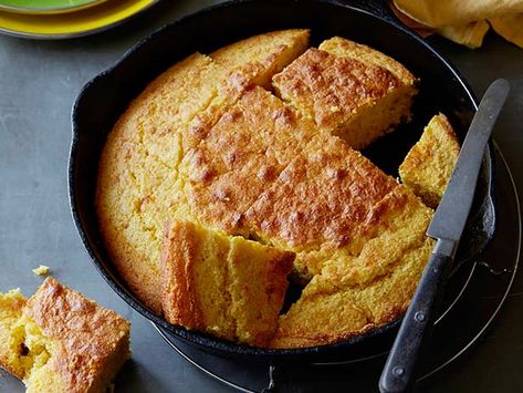 Alton Brown's Creamed Corn Cornbread Recipe Cornbread Savory, Cream Corn Cornbread Recipe, Cracklin Cornbread, Corn Cornbread, Creamed Corn Cornbread, Thanksgiving Vegetables Side Dishes, Thanksgiving Vegetable Sides, Savory Cornbread, Cornbread With Corn