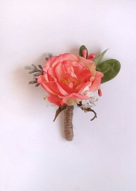 Coral Boutonniere, Peach Boutonniere, Peony Boutonniere, Boutonniere Groomsmen, Dark Peach Color, Coral Pantone, Coral Peony, Coral Wedding Flowers, Navy Blue Tuxedos