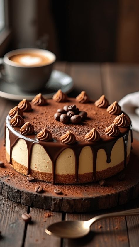 Coffee Cheesecake Recipe Irish Coffee Cheesecake, Peppermint Mocha Cheesecake, Coffee Cheesecake Recipes, Chocolate Coffee Desserts, Showstopper Desserts, Cheesecake Pots, Espresso Cheesecake, Mocha Cheesecake, Showstopper Dessert