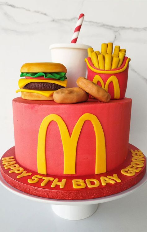 McDonalds cake, mcdonald's cake ideas, mcdonalds birthday cake, mcdonald's birthday cake uk, mcdonald's birthday cake design, mcdonalds inspired birthday cake, mcdonald's birthday cake 80s, McDonalds burger cake, McDonalds theme birthday cake Mcdonalds Cake Ideas, Mcdonalds Cake, 80s Mcdonalds, Hulk Birthday Cakes, Mcdonalds Burger, Mcdonalds Birthday Party, Burger Cake, Famous Desserts, Theme Birthday Cake