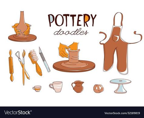 Clay For Pottery, Doodle Logo, Pottery Lessons, Doodle Vector, Pop Illustration, Logo Design Set, Workshop Studio, Traditional Pottery, Illustration Doodle