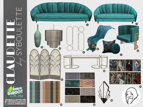 Sims 4 Art Nouveau, Sims 4 Art Deco, Sims 4 Art, Cc Wallpaper, Living Room Sims 4, Sims 4 Cc Furniture Living Rooms, Lotes The Sims 4, Resource Furniture, Mod Furniture