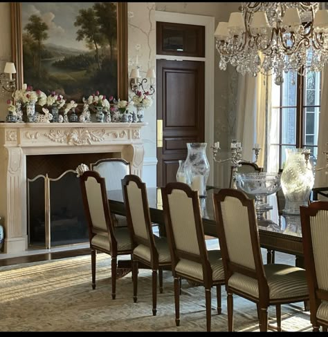 Grand Dining Room, Colonial Dining Room, Dining Room French, Classic Homes, Classic Dining Room, Dining Room Fireplace, The Enchanted Home, Enchanted Home, Heavy Jacket