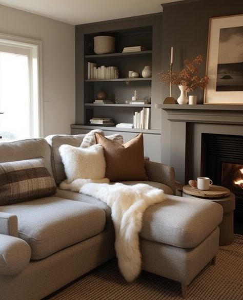 warm and cosy living room in an earthy neutral colour palette Cosy Beige Living Room, Cosy Large Living Room, Cosy Lounge Lighting, Cosy Snug Room, Tiny Cosy Living Room, Coffee Coloured Living Room, Cosy Warm Living Room, Fresh Cosy Living Room, Contemporary Sitting Room