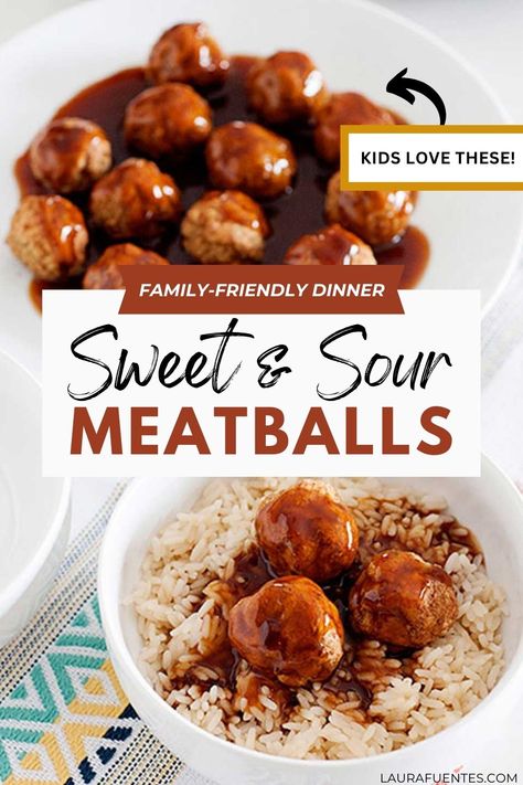 These baked sweet and sour meatballs are always a favorite family recipe that can be made with turkey, ground chicken, or beef! Baked Sweet And Sour Meatballs, Sweet And Sour Turkey Meatballs, Chicken Meatballs Crockpot, Ground Turkey Meatball Recipes, Turkey Meatballs Crockpot, Frozen Turkey Meatballs, Sweet Sour Meatballs, Turkey Balls, Turkey Ground