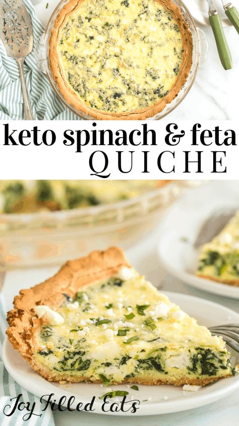 Spinach & Feta Quiche - Low Carb, Keto, Gluten-Free, THM S - Everything about this spinach and feta quiche screams delicious & easy! Those are my two favorite words when it comes to cooking. This easy quiche recipe can be made in 40 minutes start to finish. #lowcarb #lowcarbrecipes #lowcarbdiet #keto #ketorecipes #ketodiet #thm #trimhealthymama #glutenfree #grainfree #glutenfreerecipes #recipes #quiche #breakfast #brunch #vegetarian #spinach #feta Spinach And Feta Quiche, Brunch Vegetarian, Recipes Quiche, Quiche Breakfast, Spinach Feta Quiche, Easy Quiche Recipe, Feta Quiche, Low Carb Quiche, Keto Quiche