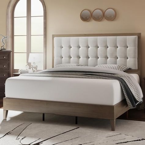 Platform Bed Frame Full, Bed Base Frame, Solid Wood Bed Frame, Tufted Upholstered Headboard, Wood Platform Bed Frame, Full Size Bed Frame, Full Bed Frame, King Size Bed Frame, Queen Size Bed Frames