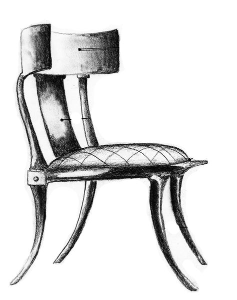 Klismos Chair sketch - Andrea Andert Chair Sketch, Small Chair For Bedroom, Klismos Chair, Interior Design History, Chair Drawing, Small Swivel Chair, Chair Bedroom, Shared Bedroom, Chair Furniture