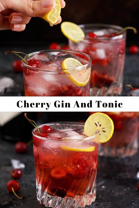 Gin And Tonic Cocktails, Gin Cherry Cocktail, Cherry Drinks Alcoholic, Gin Ricky, Cherry Cocktail Recipes, Cherry Cocktails, Coquito Drink, Tonic Cocktails, Gin Drink Recipes