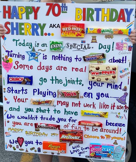 Birthday Candy Poster Friend, 40th Birthday Candy Card, Birthday Cards Made With Candy Bars, Birthday Candy Boards For Him, 90th Birthday Candy Bar Poster, Candy Bar Sayings For Birthday, Turning 70 Candy Poster, Candy Birthday Board Ideas, 70th Birthday Poster Board Ideas