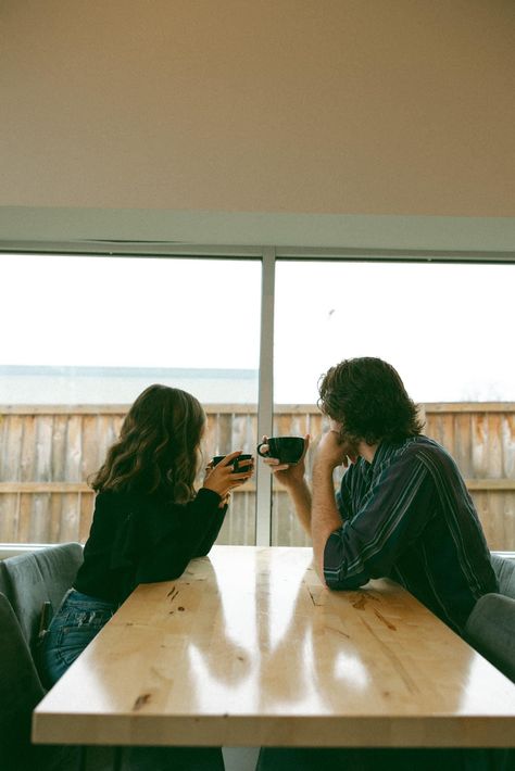 Couple Having Coffee, Couple Drinking Coffee, Shy Couple, Couple Drinking, City Photoshoot, Having Coffee, Cute Pregnancy Announcement, Couple Coffee, Coffee In The Morning