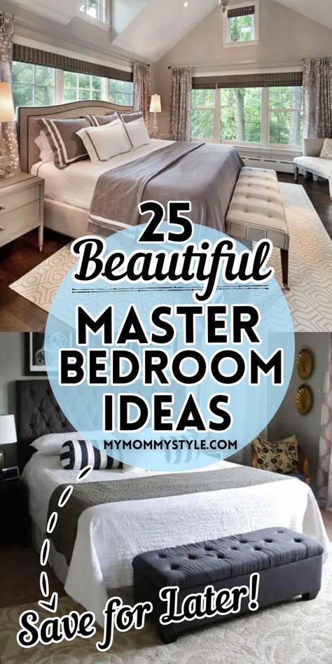 25 beautiful master bedroom ideas; one gray master bedroom on the top and one blue gray idea on the bottom Bedroom Ideas Farmhouse, Bedroom Inspirations Master, Beautiful Bedrooms Master, Bedroom Trends, Modern Luxury Bedroom, Master Room, Luxury Bedroom Master, Couple Bedroom, Mommy Style