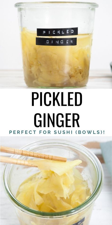 Sushi without pickled ginger wouldn't be the same. But did you know that you can easily make your own pickled ginger? It's cheap & easy! | ElephantasticVegan.com #pickled #ginger #gari Raw Ginger Recipes, Preserving Ginger, Homemade Pickled Ginger, Pickling Ginger How To Make, Pickling Ginger, Diy Pickled Ginger, How To Ferment Ginger, Ginger For Sushi, Quick Pickled Ginger