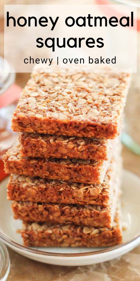 Honey Oatmeal Bars, Homemade Oatmeal Bars, Oatmeal Squares, No Bake Oatmeal Bars, Homemade Oatmeal, Oats And Honey, Honey Oatmeal, Oatmeal Bars, Breakfast Bars