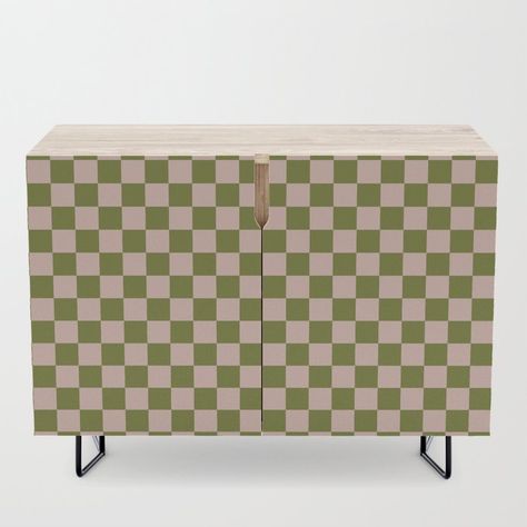 Check Checkered- Squares Warm Vintage Retro Green Moss Credenza Primitive Furniture, Checkered Furniture, White Shiplap Wall, White Shiplap, Aesthetic Vibes, Funky Furniture, Table Bar, Ship Lap Walls, Farmhouse Style Decorating