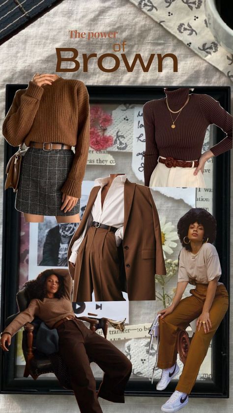 #brown #look #otf #style Dark Brown Shoes Outfit Women, Chocolate Brown Shirt Outfit, Loafers Outfit Brown, Chocolate Outfit Ideas, Brown Turtleneck Outfit, Brown Shirt Outfit, Brown Shoes Outfit, Yellow Sweater Outfit, November Mood Board