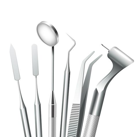 Teeth dental medical equipment steel too... | Free Vector #Freepik #freevector #dental-instruments #dental-tools #dentist-tools #dental-equipment Tooth Caries, Dental Pictures, Dentist Marketing, Dental Equipment, Loose Tooth, Dental Products, Dental Art, Dental Teeth, Dental Instruments