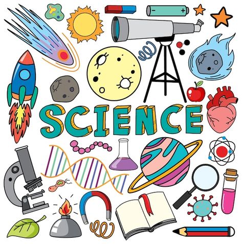 Colorful science objects and icons vecto... | Free Vector #Freepik #freevector #science-cartoon #science-experiment #physics-science #cartoon-drawing Drawing Science Art, Science Equipment Drawing, Sciencetist Drawing, Earth Science Drawing, Science Cartoon Drawings, Science Classroom Display, Science Aesthetic Drawing, Poster About Science, Science Doodle Art