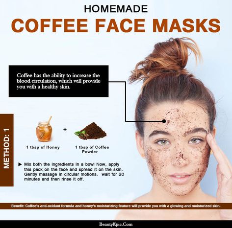 Diy Facials, Coffee Mask, Coffee Face Mask, Honey Face Mask, Tumeric Face Mask, Face Scrub Homemade, Face Mask Recipe, Homemade Coffee, Gorgeous Skin