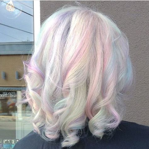 @olivejaneflower Pastel Rainbow Hair, Opal Hair, Hair Color Pastel, Unicorn Hair, Pastel Hair, Mermaid Hair, Rainbow Hair, Cool Hair Color, White Hair