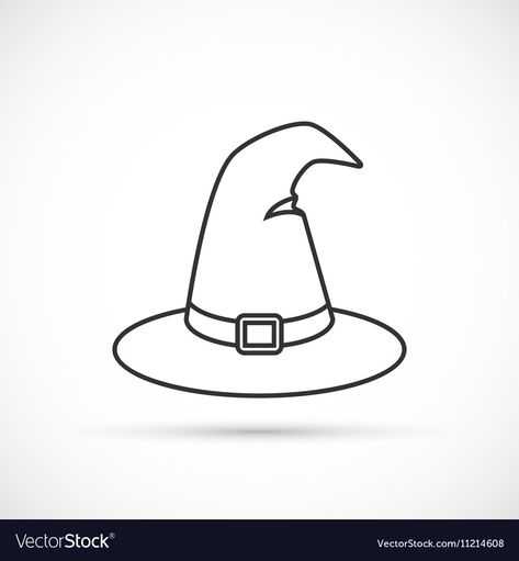 Witch Hat Drawing Easy, Simple Witch Hat Drawing, Witch Hat Coloring Page, Witch Hat Outline, Which Hat Drawing, Witches Hat Drawing, Witch Hat Cartoon, Witches Hat Doodle, Witch Hat Drawing