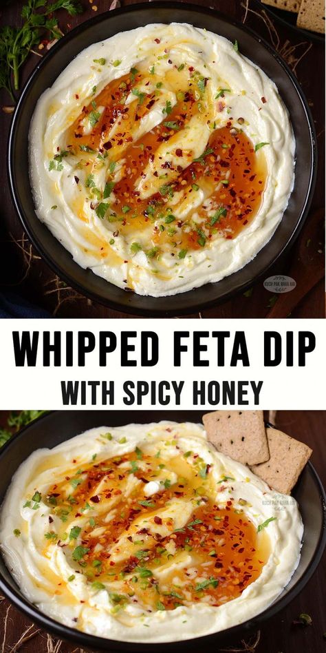 Whipped Feta with Honey Whipped Feta Spicy Honey, Whipped Feta With Spicy Honey, Essen, Canapés, Feta Cream Cheese Honey Dip, Hot Honey Whipped Feta Dip, Hot Honey Whipped Feta, Hot Honey Feta Dip, Spicy Whipped Feta Dip