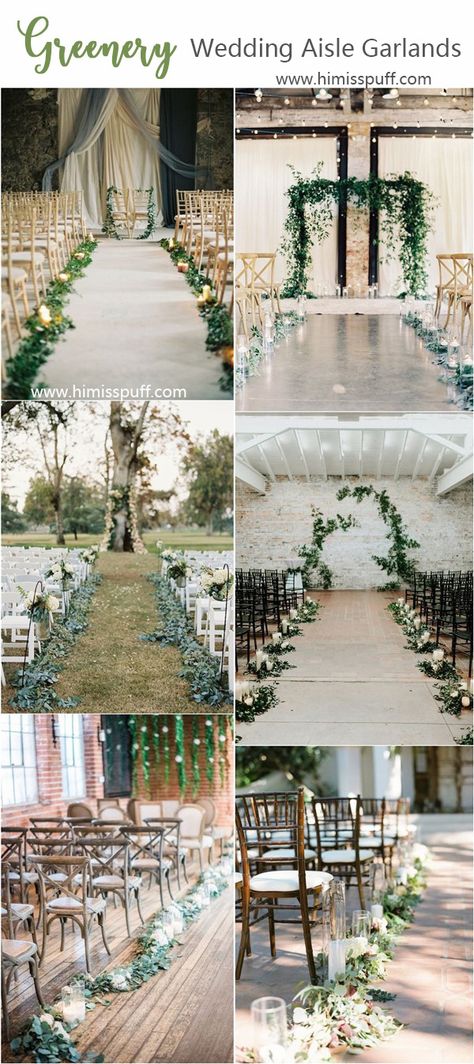 greenery wedding color ideas - greenery wedding garland aisle decoration ideas  #weddings #weddingcolors #weddingideas #springwedding #himisspuff #neutral #greenery #greeneryweddings Aisle Decorations, Garland Wedding Decor, Wedding Isles, Greenery Wedding Decor, Wedding Color Ideas, Arch Ideas, Trending Wedding, Church Wedding Decorations, Wedding Garland