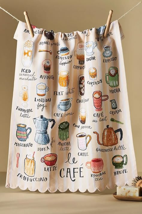 Le Café Dish Towel | Anthropologie Colorful Eclectic Kitchen, Anthropologie Gifts, Embroidered Napkins, Kitchen Linens, Linen Table Runner, Linen Napkins, Cloth Napkins, Gift Collections, A Kitchen