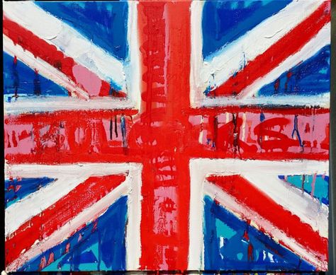 British Flag British Decor Union Jack Flag English Art 24x20 Pop Art Painting Canvas Wall Art Red White Blue Art Gifts for All Union Jack Decor, British Decor, Flag Painting, Jack Flag, Union Jack Flag, Parking Spot, Uk Flag, Flag Art, English Art