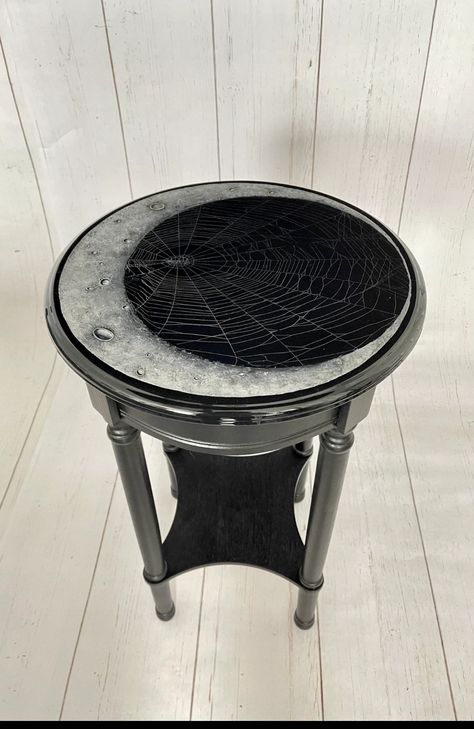 Dark Decor, Crescent Moon, Gothic Furniture, Gothic Table, Witchy Decor, Accent Table, Preserved Spider Web Gothic Side Table, Gothic Themed Bedroom, Gothic Upcycle Furniture, Witchy Coffee Table, Diy Gothic Furniture, Whimsigoth Table, Goth Homestead, Goth Coffee Table, Emerald Library