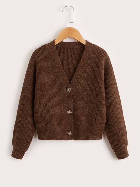 Chocolate Brown Casual  Long Sleeve Acrylic Plain Cardigan  Slight Stretch Fall/Winter Girls Clothing Brown Cardigan Outfit, Long Brown Cardigan, Brown Knit Cardigan, Hufflepuff Outfit, Cardigan Rajut, Plain Cardigan, Shoulder Cardigan, Brown Knit Sweater, Drop Shoulder Cardigan