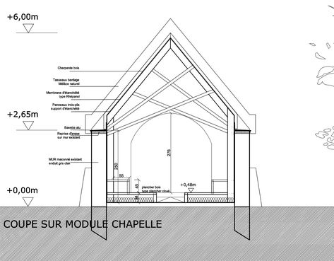 Small Chapel, St Genevieve, Natural Park, Architecture Student, Timber Framing, Outdoor Landscaping, Sacred Space, Brick Wall, Floor Plan