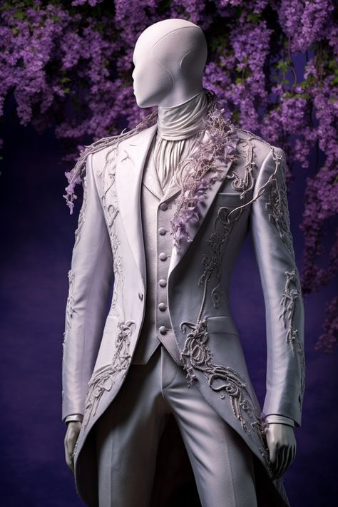 Wisteria inspired suit Royal Ball Men Outfit, Enchanted Forest Suit For Men, Masquerade Ball Suit For Men, Elven Wedding Suit, Extravagant Suits Men, Royal Men Outfit, Fantasy Wedding Suit, Masquerade Ball Outfits For Men, Ball Outfits Men