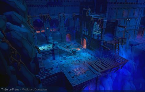 ArtStation - Modular stylized dungeon , Theo LeFranc Modular Environment, Game Environment, Game Background, Biome, Dark Interiors, Puzzle Art, Travel Brochure, Night Art, Personal Project