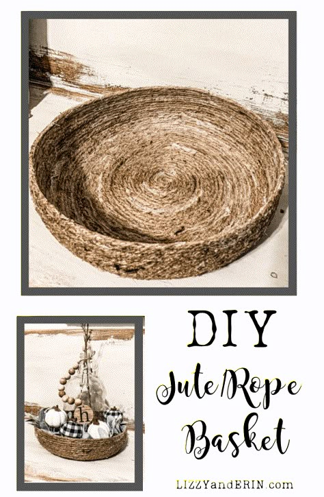 DIY Jute-Rope Basket Step by Step Instructions – Lizzy & Erin Jute Twine Crafts Diy Projects, Cotton Rope Diy, Crochet With Jute Twine, Jute Crafts Diy Home Decor, Jute Basket Diy, Rope Coffee Table, Diy Wall Basket, Rope Diy Projects, Rope Basket Diy