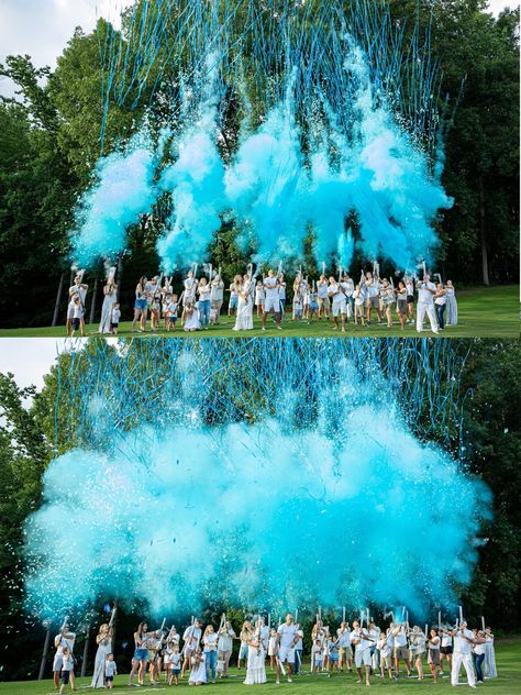 Powder Cannon Gender Reveal, Gender Reveal Decor Outdoor, Cruise Gender Reveal, Gender Reveal At Wedding, Gender Reveal Cannons, Tnt Gender Reveal, Gender Reveal Venue Ideas, Group Gender Reveal Ideas, Lake Gender Reveal Ideas