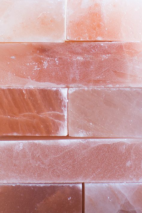 Himalayan salt blocks. Photograph by Anja Verdugo. kinfolk.com Himalayan Salt Aesthetic, Himalayan Salt Wall, Pink Sand Tiles, Himalayan Salt Block, Salt Block, Himalayan Pink Salt, Outdoor Material, Himalayan Salt, Himalayan