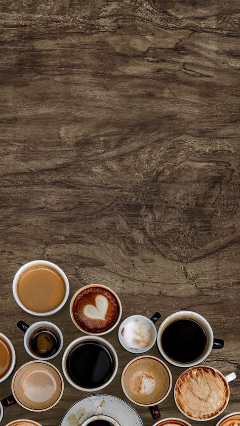 Assorted coffee cups on a natural wooden textured background  | free image by rawpixel.com / nook Essen, Coffee Wallpaper Iphone, Wallpaper Coffee, Kertas Vintage, Coffee Board, Coffee Wallpaper, Coffee Obsession, Coffee Images, Coffee Pictures