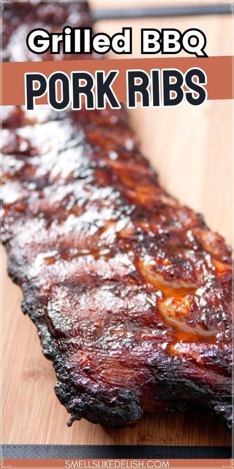 Fire up the grill for a taste of summer with these incredibly  flavorful Grilled BBQ Pork Ribs! This recipe transforms humble pork ribs  into a finger-licking good main course perfect for backyard barbecues,  potlucks, or a casual summer dinner.  The ribs are seasoned with a smoky  spice rub, grilled to tender perfection, and then generously basted with  your favorite BBQ sauce, creating a delightful harmony of smoky, sweet,  and savory flavors. Pork Ribs Bbq Grill, Babyback Ribs Grilled, Bbq Pork Ribs On The Grill, Pork Spare Ribs Grilled, Pork Ribs On The Grill, Bbq Ribs On The Grill, Casual Summer Dinner, Frozen Casserole Recipes, Grilled Pork Ribs