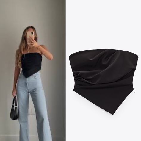 Zara Strapless Cropped Top In Black Sz S Brand New With Tags. Top With Ruched Straight Neckline And Asymmetric Hem. Zip Closure. Black | 9006/038 New Posher? Sign Up With Invite Code 0ld_fashioned For $10 Off Your First Poshmark Purchase I Only Sell 100% Authentic Items. Receipts Of Purchase Are Available Upon Request For Verification Purposes. My Photos Are Taken Inside With A Flash Unless Indicated Otherwise. If You Need Additional Photos, Please Drop A Comment Or Dm Me! All Measurements Are A Zara Asymmetric Top, Going Out Clothes Night, Going Out Tops Night Out, Going Out Tops College, Club Tops For Women, Black Leather Top Outfit, Selling Clothes Photo Ideas, Jeans Black Top Outfit, Black Bustier Outfit