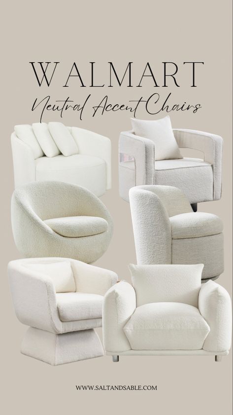 Beautiful neutral accent chairs from Walmart. Walmart neutral living room design. Walmart home decor Boucle accent chair Neutral home design Modern home decor Swivel chair Cozy chair Cloud chair Cloud couch Living room furniture Follow my shop @saltandsable on the @shop.LTK app to shop this post and get my exclusive app-only content! #liketkit #LTKFind #LTKsalealert #LTKhome @shop.ltk https://liketk.it/4gCfx Home Goods Accent Chairs, Walmart Home Decor 2024, Chair Ideas Living Room, 4 Chair Sitting Room Ideas, Living Room Chairs Ideas, Living Room Chair Decor, Cloud Couch Living Room, Living Room Chairs Comfy, Cloud Chair